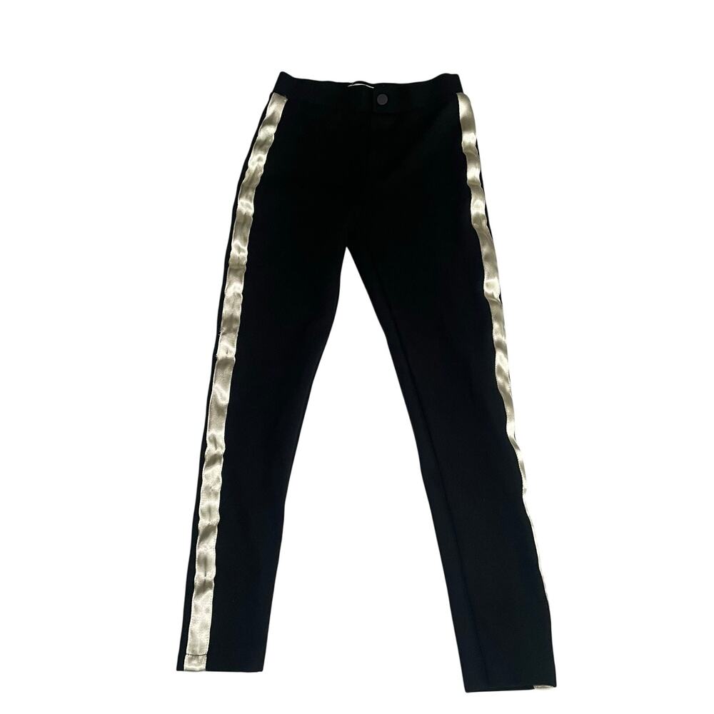Zara Girls Size 10 Black Casual Pants with Gold Metallic Stripes